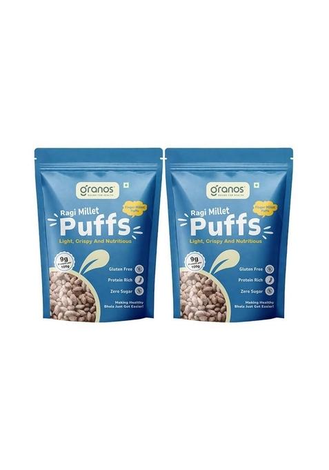 Granos Ragi Millet Puffs 150G, Made With Flour & Pink Salt, Healthy Tasty Snack, Gluten-Free, Zero Sugar, No Maida Preservatives, Non-Fried Munch (Pack Of 2)