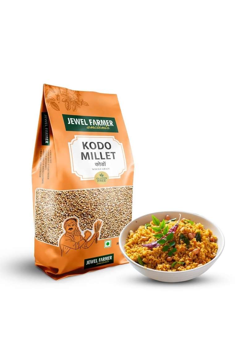 Jewel Farmer Whole Grain Unpolished Dust Free Kodo Millets 500Gm For Breakfast With High Fiber & Protein - Indya