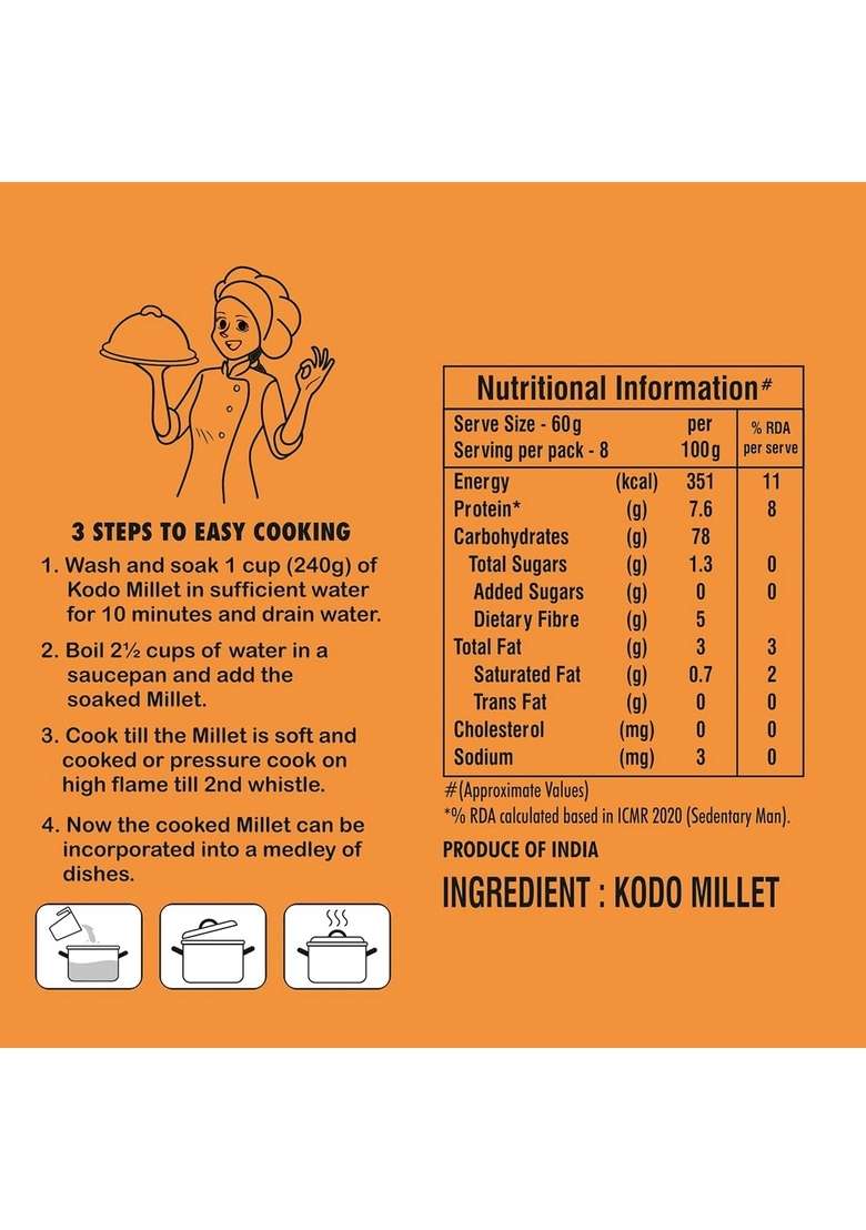 Jewel Farmer Whole Grain Unpolished Dust Free Kodo Millets 500Gm For Breakfast With High Fiber & Protein - Indya