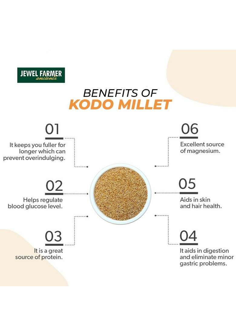 Jewel Farmer Whole Grain Unpolished Dust Free Kodo Millets 500Gm For Breakfast With High Fiber & Protein - Indya