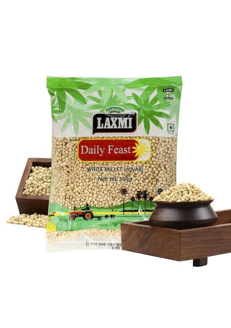 Laxmi Daily Feast White Jawar 500 Gm| Whole Grain Sorghum Millet | Juvar Dana - Indya