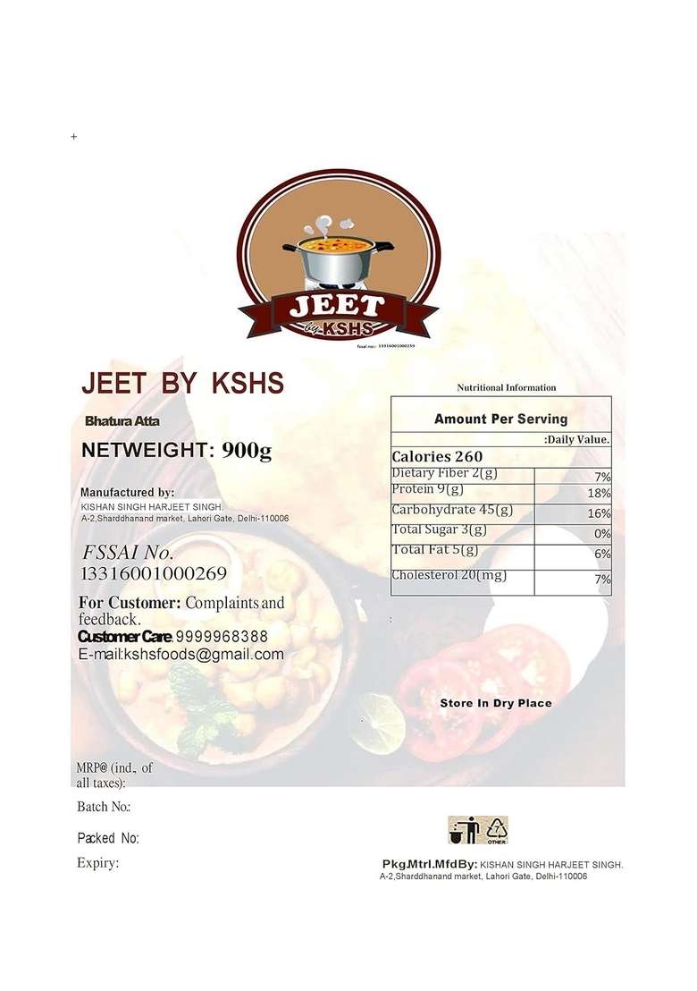 Jeet By Kshs Bhature Atta, Organic 900Grams - Indya