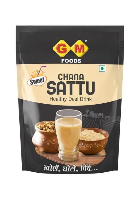 Gm Foods Sweet Chana Sattu Flour 200 Gram | High Protein & Fiber Natural Atta For Drinking Cooking Roasted Black Powder Summer Drink