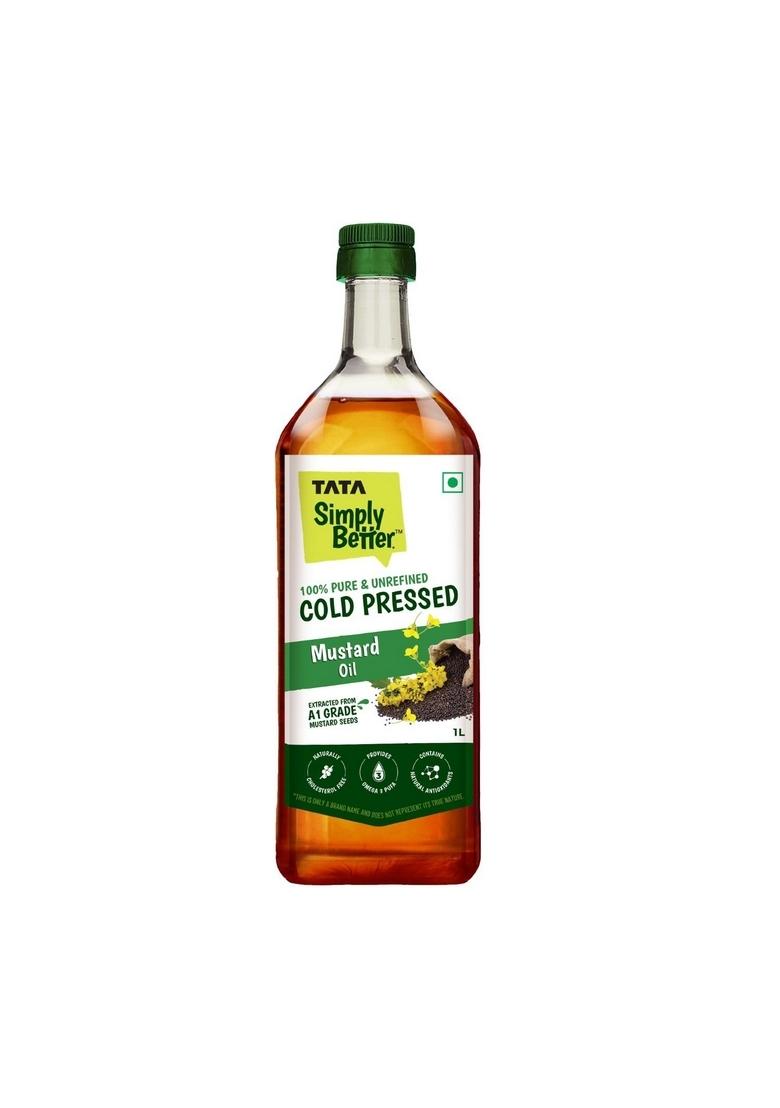 Tata Simply Better Pure & Unrefined Cold Pressed Mustard Oil,Naturally Cholesterol Free, 1L, Rich Aroma Flavour Of Real Seeds, A1 Grade Seeds