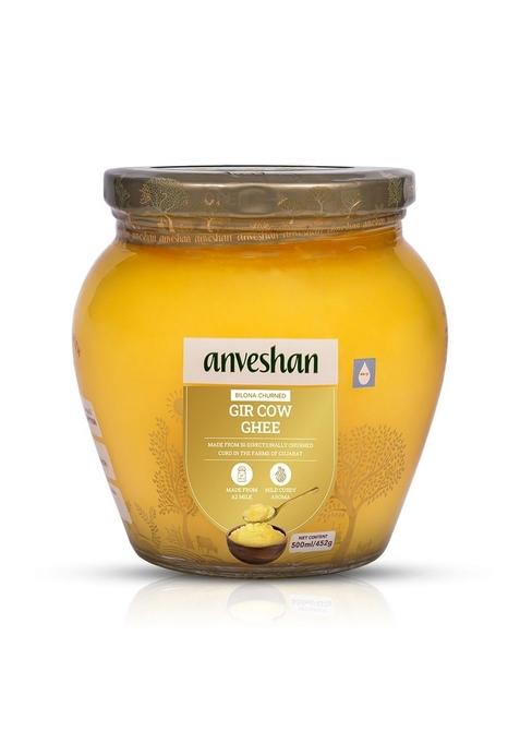 Anveshan A2 Gir Cow Desi Ghee 500Ml | Bilona Method Curd-Churned & Cultured Pure, Natural Danedar Lactose-Free, Gluten-Free Grass-Fed Lab Tested Traditional