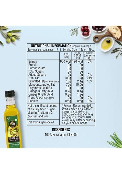 Disano Extra Virgin Olive Oil 250Ml, Cold Pressed, First Extraction, Ideal For Sauteing, Grilling & Dressing