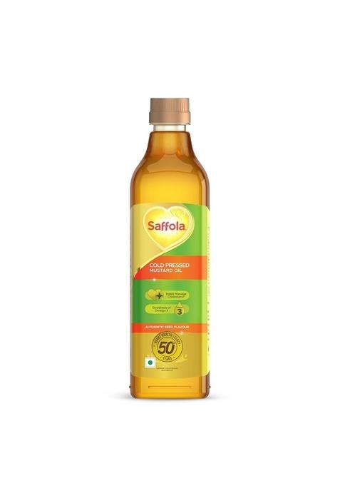 Saffola Cold Pressed Mustard Oil | 100% Seed Helps Manage Cholesterol, Goodness Of Omega 3 With Authentic Flavour 1L Pet Bottle