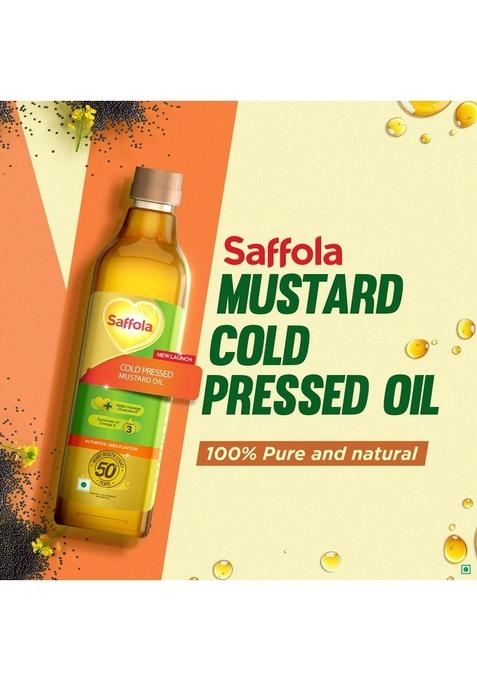 Saffola Cold Pressed Mustard Oil | 100% Seed Helps Manage Cholesterol, Goodness Of Omega 3 With Authentic Flavour 1L Pet Bottle