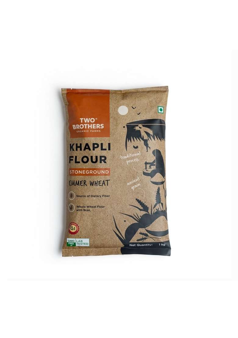 Two Brothers Organic Farms - Khapli Wheat Flour (1 Kg) | High Dietary Fiber For Easy Digestion Stoneground Emmer Atta - Indya