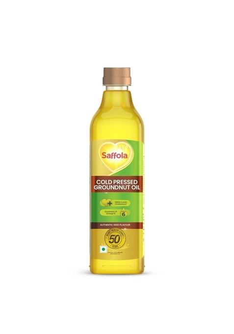 Saffola Cold Pressed Groundnut Oil | 100% Helps Lower Cholesterol, Goodness Of Omega 6 & Authentic Seed Flavour 1L Pet Bottle