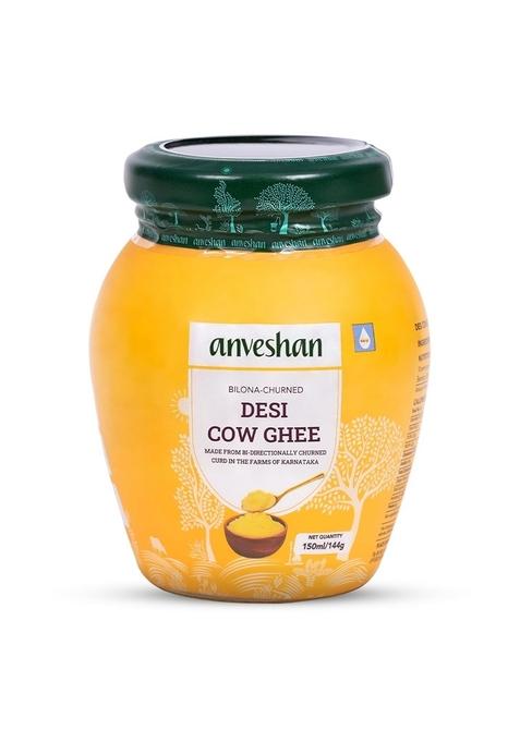 Anveshan A2 Desi Cow Ghee 150Ml | Traditionally Bilona-Churned, Danedar Aromatic| Nabl Lab Tested (70+ Tests), Cruelty-Free Grass-Fed Glass Jar