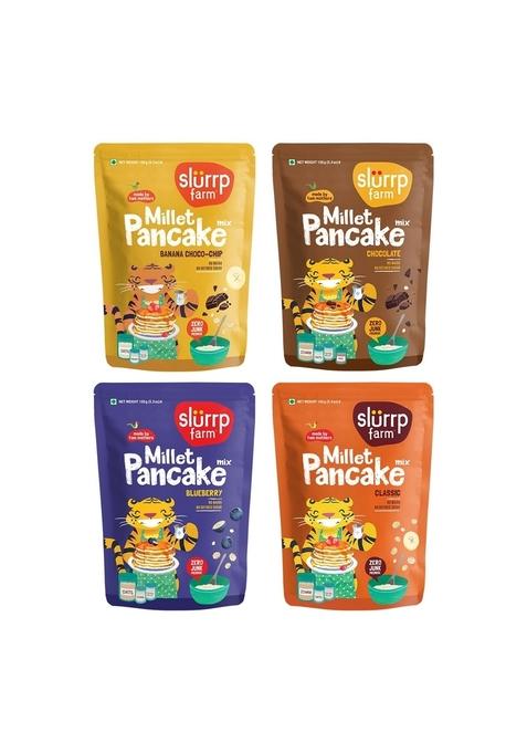 Slurrp Farm Healthy Pancake Lovers Combo | Blueberry, Classic, Chocolate & Banana No Maida, Wheat Preservative Made With Millets 100% Vegetarian Breakfast For Kids Adults,150G*4