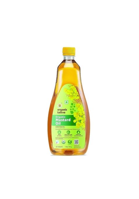 Organic Tattva Mustard Oil 1 Litre For Skin And Hair Care, Cold-Pressed, Body Massage, Therapeutic-Grade, Natural From Seeds, Unrefined