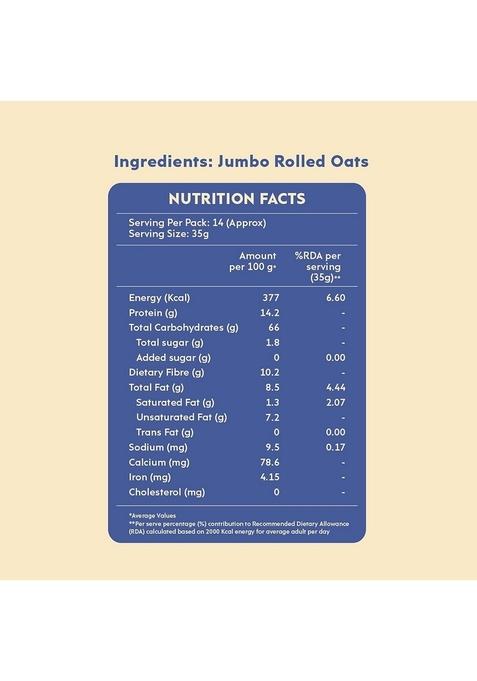 Nourish You Rolled Oats 1.2 Kg – 100% Wholegrain Oatmeal | High Fiber & Protein-Rich Breakfast Cereal Diet Food For Weight Management Gluten-Free No Added Sugar