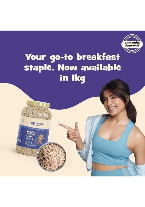 Nourish You Rolled Oats 1.2 Kg – 100% Wholegrain Oatmeal | High Fiber & Protein-Rich Breakfast Cereal Diet Food For Weight Management Gluten-Free No Added Sugar
