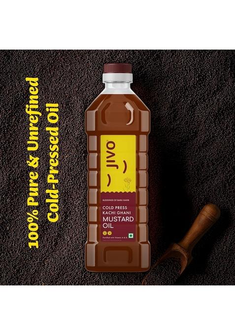 Jivo Cold Pressed Kachi Ghani Chemical Free Mustard Daily Cooking Oil, 1 Litre | Recommended For Roasting, Frying, Baking All Type Of Cuisines