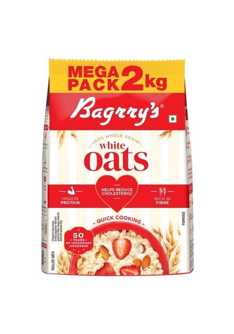 Bagrry'S White Oats 2Kg | Premium Whole Grain High Fibre & Protein Non-Gmo No Added Preservatives Supports Weight Management Heart Health Healthy Natural Instant Breakfast Cereal