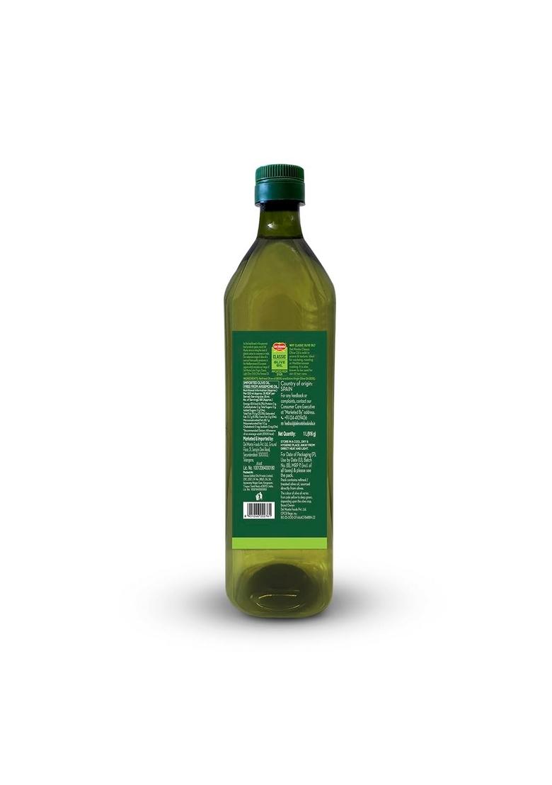 Del Monte Classic Olive Oil (Imported) | Pure Multipurpose Cooking Ideal For Pasta, Pizza, Curries, Gravies, Shallow Frying, Grilling & Roasting Good Skin, Hair Baby Care Massage High Mufa Rich In Antioxidants 1L Pet.