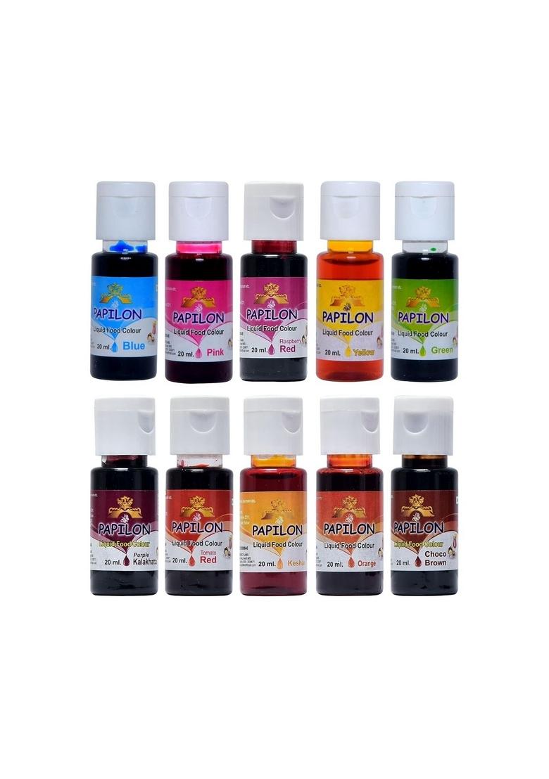 Papilon Shades Of Liquid Food Color (20 Ml X 10 Bottle) For Cake, Icecream, Sweets & More