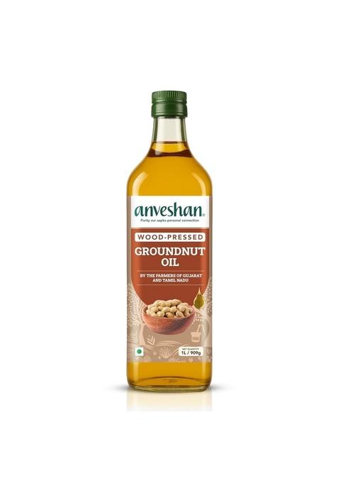Anveshan Wood Cold Pressed Ground Nut Peanuts Oil 1 Litre | Plastic Bottle Kolhu/Kacchi Ghani/Chekku/Ganuga Peanut Natural Chemical-Free For Cooking