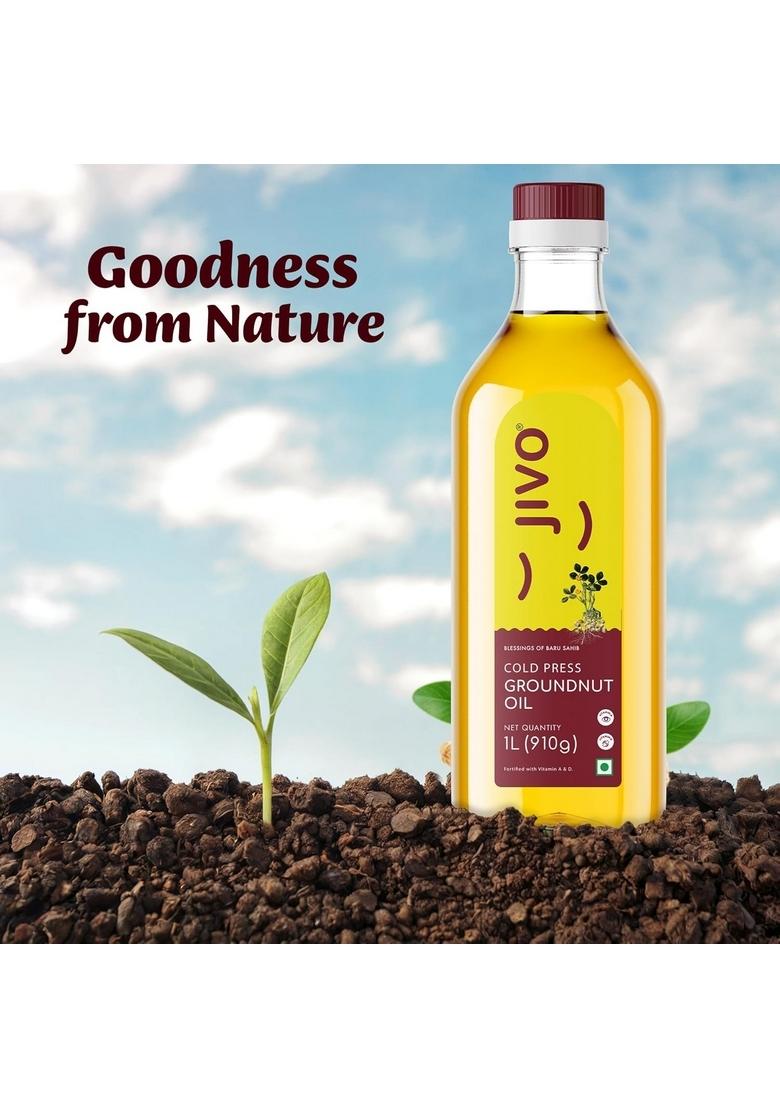 Jivo Groundnut Oil | 1 Litre Cooking Oil, Cold Pressed Litre, Peanut Ground Nut Natural Chemical Free (Pack Of 1)