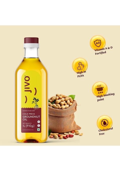 Jivo Groundnut Oil | 1 Litre Cooking Oil, Cold Pressed Litre, Peanut Ground Nut Natural Chemical Free (Pack Of 1)