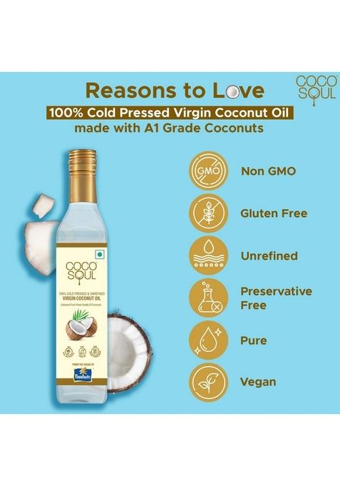 Coco Soul Cold Pressed Unrefined Virgin Coconut Oil | 60% Mct Multipurpose Usage Daily Cooking| Keto Friendly Naturally Cholesterol Free A1 Grade Real From Makers Of Parachute 250 Ml