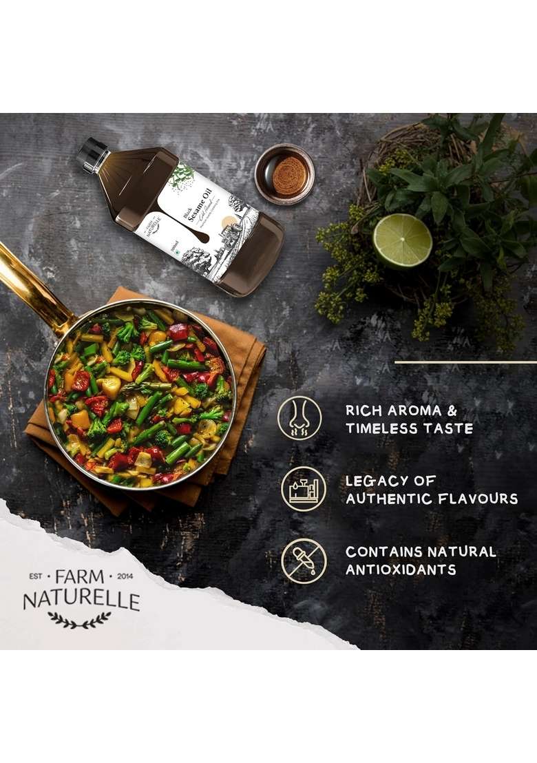 Farm Naturelle 100% Pure & Unrefined Cold Pressed Black Sesame (Gingelly) Oil – 500Ml | Kolhu/Kacchi Ghani/Chekku Natural Daily Cooking Chemical-Free Rich Aroma Flavour - Indya