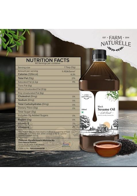 Farm Naturelle 100% Pure & Unrefined Cold Pressed Black Sesame (Gingelly) Oil – 500Ml | Kolhu/Kacchi Ghani/Chekku Natural Daily Cooking Chemical-Free Rich Aroma Flavour