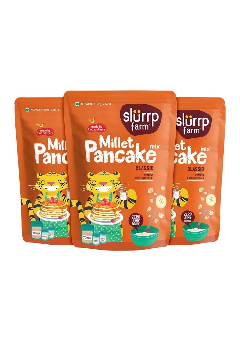 Slurrp Farm No Maida Pancake Mix | Instant Breakfast Made With Oats And Jowar 100% Vegetarian Eggless Healthy For Kids & Adults Classic- Pack Of 3 X 150G