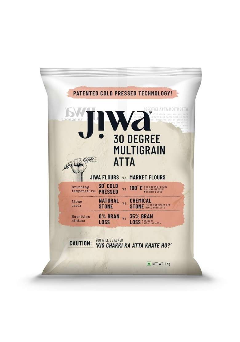 Jiwa Healthy By Nature 30 Degree Multigrain Flour / Atta| Patented Cold Pressed | Slow Ground Sweet Taste And Aroma Puffed Soft Rotis |1 Kg - Indya