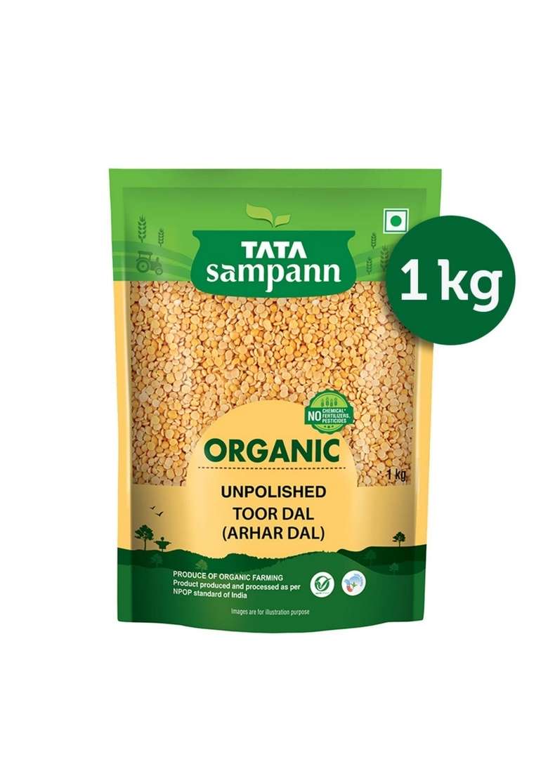 Tata Sampann Organic Unpolished Toor Dal (Arhar Dal), 1 Kg - Indya
