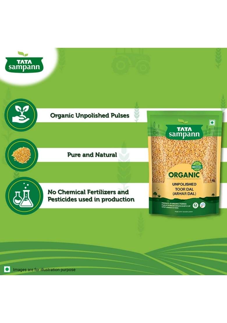 Tata Sampann Organic Unpolished Toor Dal (Arhar Dal), 1 Kg - Indya