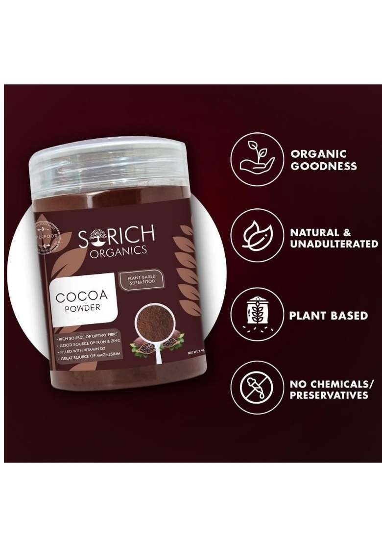 Sorich Organics All Natural Cocoa Powder 100% Pure Natural, Unsweetened 200 Gm | Best Ideal For Baking, Cooking, Desserts, And Hot Chocolate – No Additives, Preservatives, Or Sugar Vegan & Gluten-Free - Indya