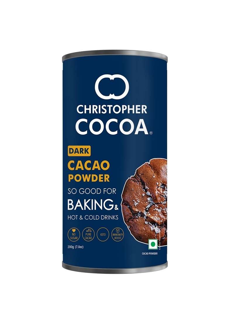 Christopher Cocoa Chocolate Dark Powder 200G- Unsweetened Pure Cocoa, No Sugarfor Baking, Keto Desserts, Healthy Smoothies, Brownies, Hot Chocolate, Cakes & Milkshakes - Indya