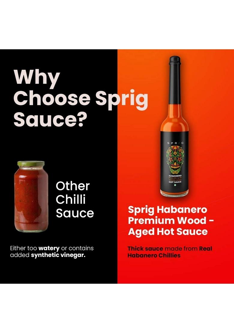 S P R I G Sprig Habanero Premium Wood-Aged Hot Sauce | Taste Of Chilies Use As Condiment, Marinade Or Dip No Preservatives Additives Vegan| For Veg And Non-Veg Cuisine With Pizza, Chicken Wings, Salads & Snacks 100Gms