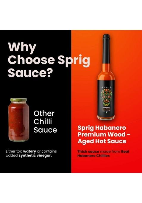S P R I G Sprig Habanero Premium Wood-Aged Hot Sauce | Taste Of Chilies Use As Condiment, Marinade Or Dip No Preservatives Additives Vegan| For Veg And Non-Veg Cuisine With Pizza, Chicken Wings, Salads & Snacks 100Gms