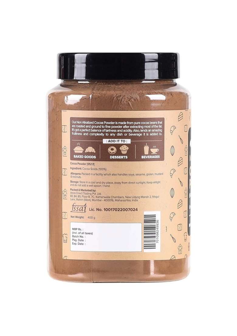 Urban Platter Cocoa Powder, 400G (Unsweetened | Rich Chocolate Flavour Ideal For Baking, Beverages & Desserts 100% Pure Cocoa) - Indya