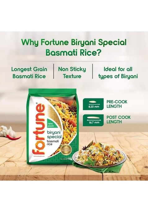Fortune Biryani Special Basmati Rice, 1 Kg |Extra Long Grain Rice (Up To 24 Mm) | Ideal For