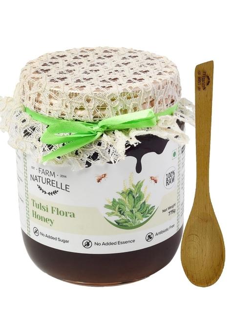 Farm Naturelle Tulsi Forest Flower Wild Honey 700Gm + 75G Extra|100% Pure | Raw & Unfiltered|Unprocessed|Lab Tested In Glass Jar With Engraved Virgin Wooden Spoon
