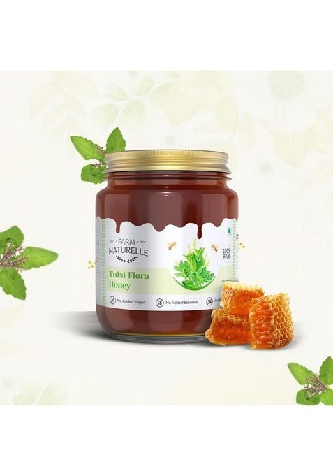 Farm Naturelle Tulsi Forest Flower Wild Honey 700Gm + 75G Extra|100% Pure | Raw & Unfiltered|Unprocessed|Lab Tested In Glass Jar With Engraved Virgin Wooden Spoon