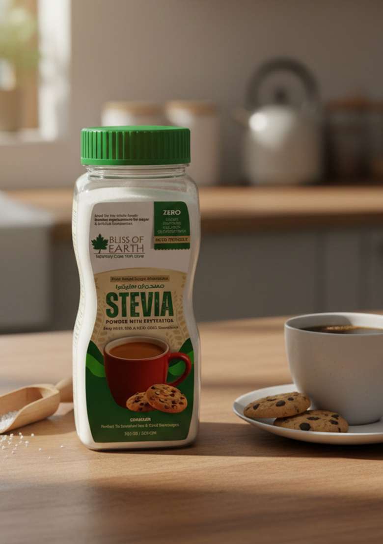 Bliss Of Earth Stevia Powder, Organic Sugar Free Zero Calorie Sweetener Diabetic And Keto Friendly 99.8% Purity Vegetarian Gluten Quick Dissolve 200G Jar - Indya