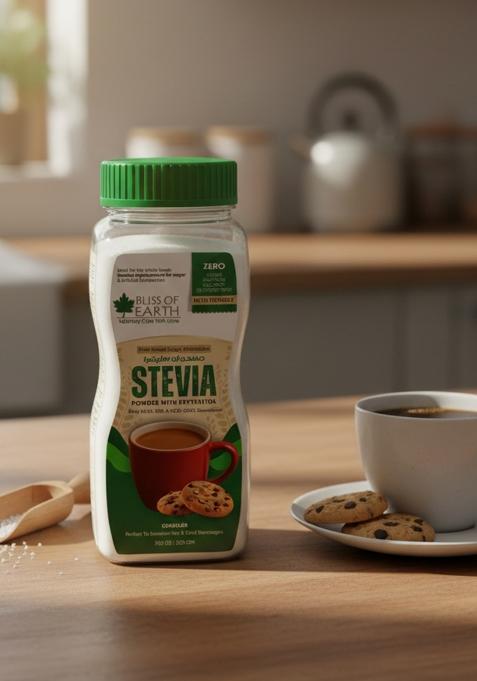 Bliss Of Earth Stevia Powder, Organic Sugar Free Zero Calorie Sweetener Diabetic And Keto Friendly 99.8% Purity Vegetarian Gluten Quick Dissolve 200G Jar