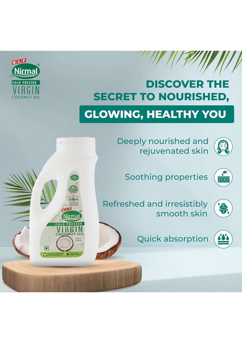Klf Nirmal Cold Pressed Virgin Coconut Oil | 1L All Weather Pack Natural & Edible Great For Cooking Personal Care - Indya