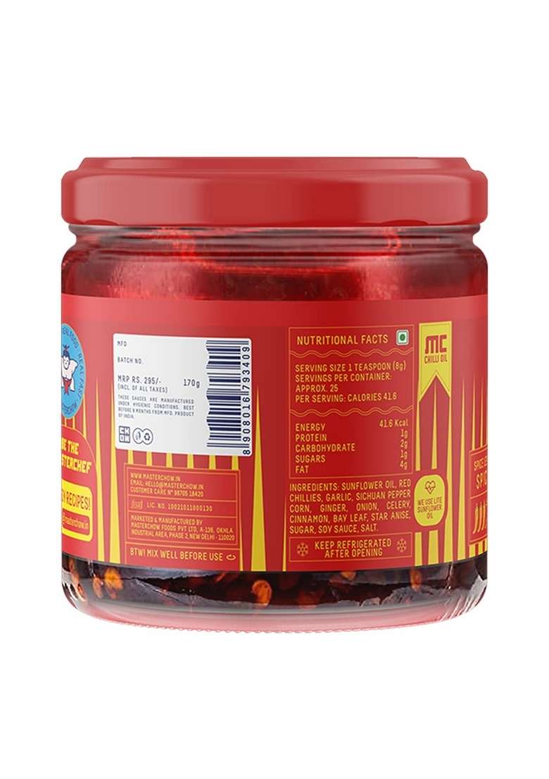 Masterchow Sichuan Chilli Oil (170G) | Spicy, Crunchy, Garlicky Flavor Made With Peppercorns, Crunchy Garlic & Red Chillies Gluten-Free Eat Momos, Pizza, Noodles - Indya