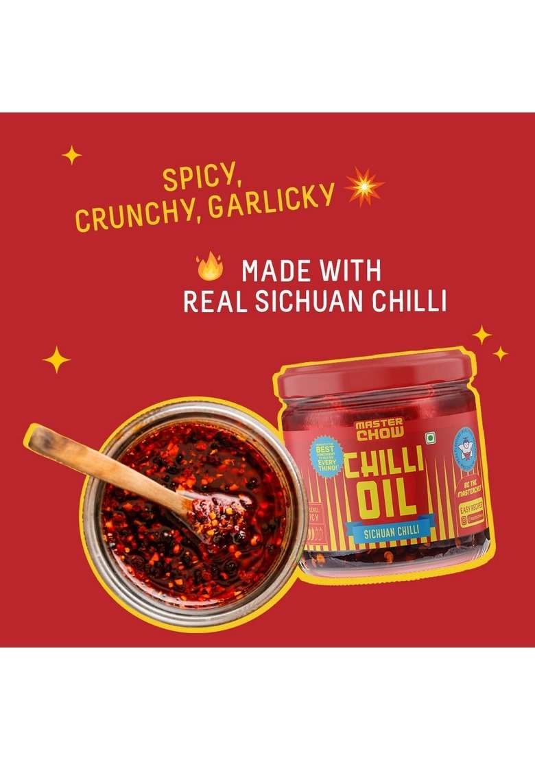 Masterchow Sichuan Chilli Oil (170G) | Spicy, Crunchy, Garlicky Flavor Made With Peppercorns, Crunchy Garlic & Red Chillies Gluten-Free Eat Momos, Pizza, Noodles - Indya