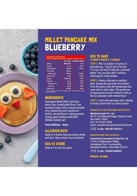 Slurrp Farm No Maida Pancake Mix | Instant Breakfast Made With Oats And Jowar 100% Vegetarian Eggless Healthy For Kids & Adults Blueberry Classic Combo- 150G X 2