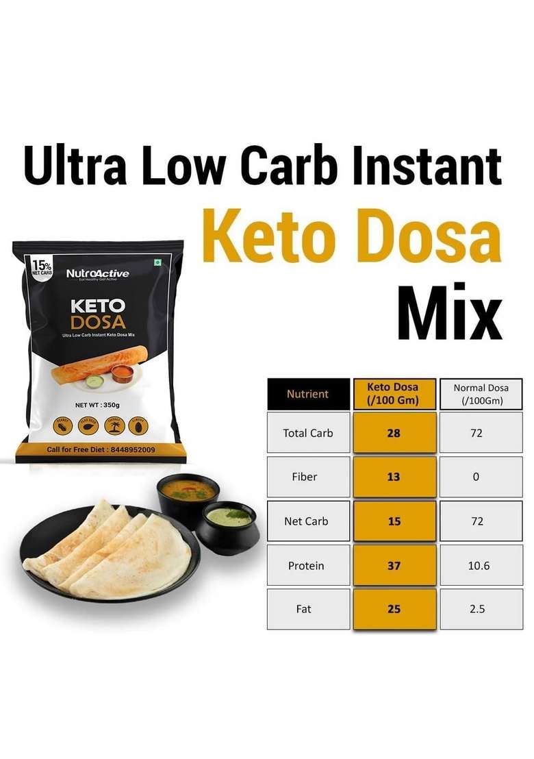 Nutroactive Keto Dosa Mix, Low Carb Gluten Free - 350 Gm - Indya