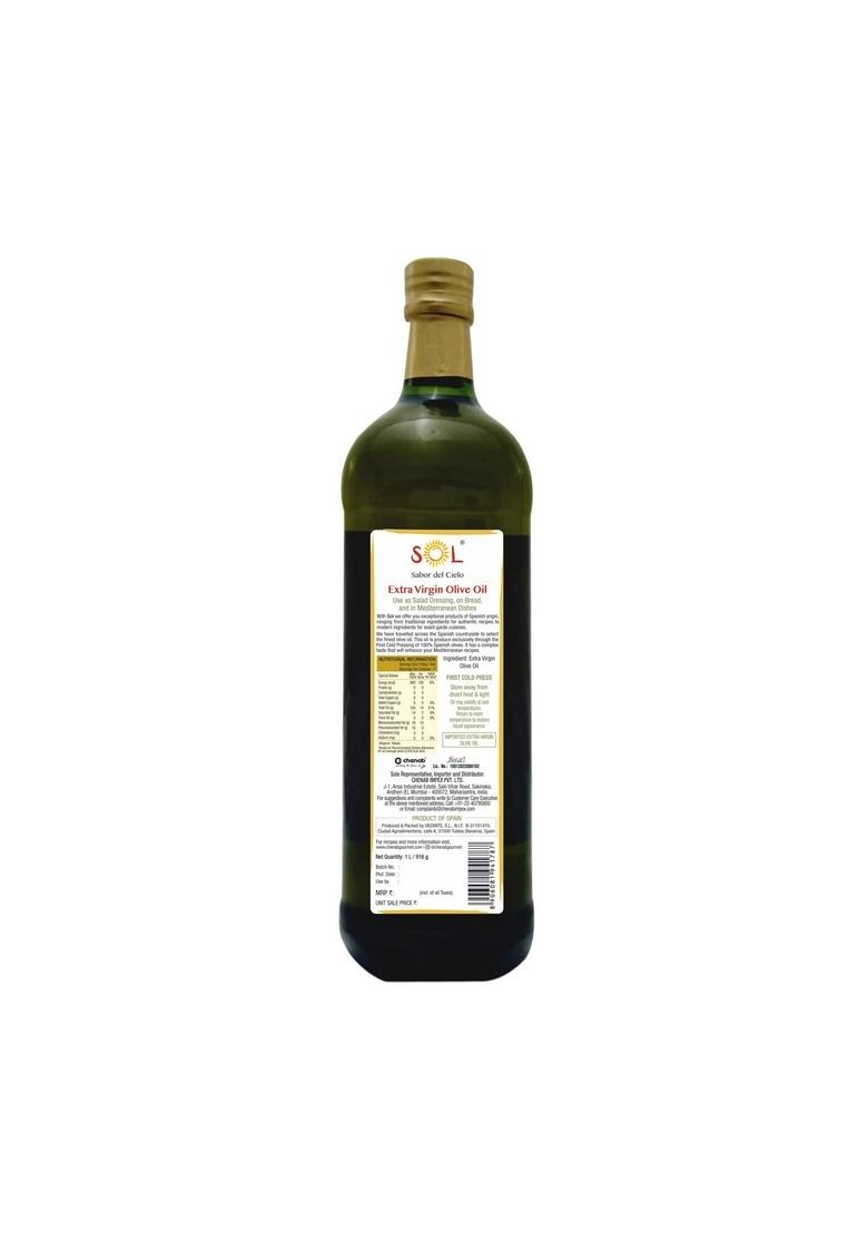 Sol Spanish Extra Virgin Olive Oil | 1L First Cold Pressed Rich Taste And Aroma Perfect For Drizzling Glass Bottle