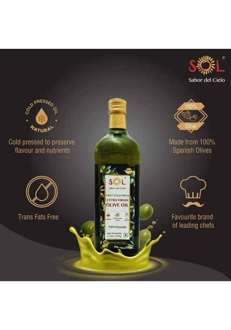 Sol Spanish Extra Virgin Olive Oil | 1L First Cold Pressed Rich Taste And Aroma Perfect For Drizzling Glass Bottle